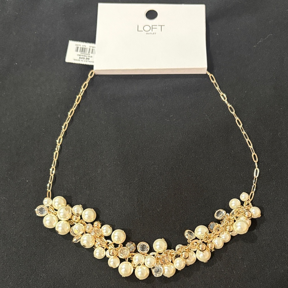 LOFT Gold Necklace with Pearl and Crystal Accents